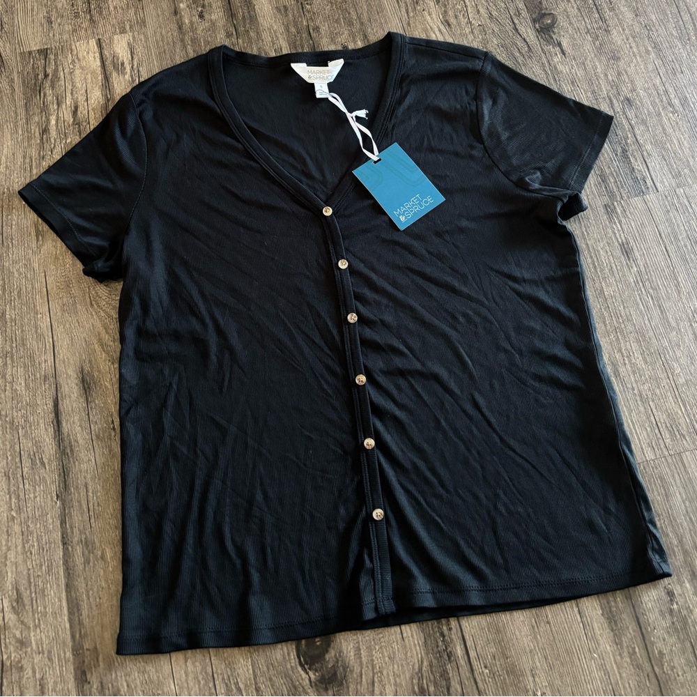 NWT Market & Spruce Soft Lightweight Black Button-Up Shirt Size XL